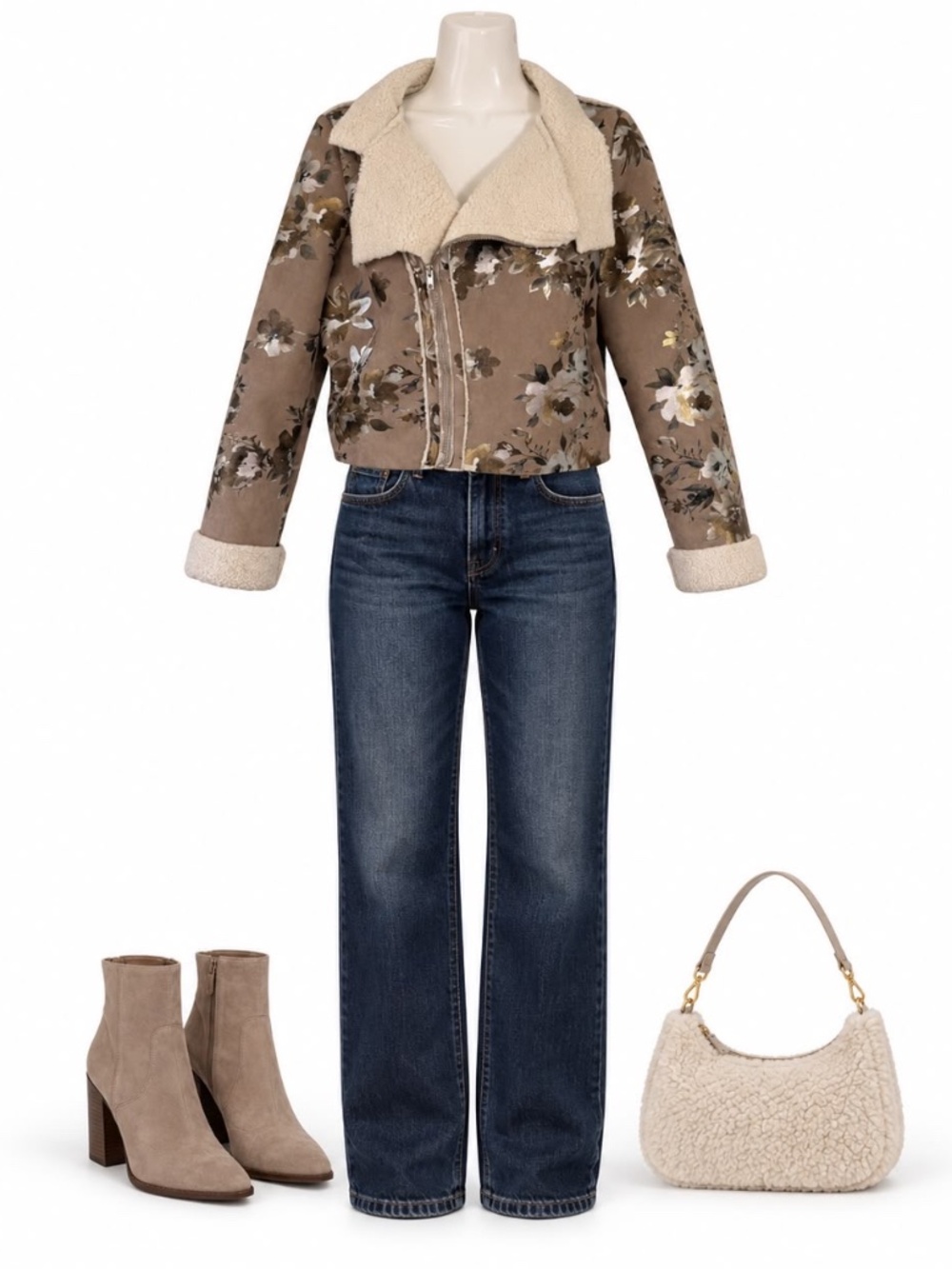 Goldie Metallic Floral Faux Shearling Moto Jacket XS